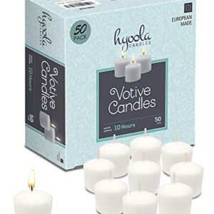 Hyoola Votive Candles - 10 Hour Burn Time - Unscented Candles Votives Bulk - Pack of 50 White Candles - European Made