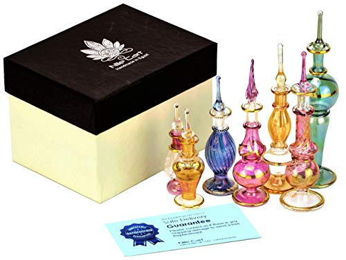 NileCart Egyptian Perfume Bottles Wholesale Mix Collection Set of 12 hand Blown Decorative Pyrex Glass 2-5 in with handmade golden Egyptian decoration for Perfumes & Essential Oils