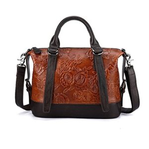 crossbody bag for women vintage rose top handle tote purses genuine leather satchels handbag (orange)