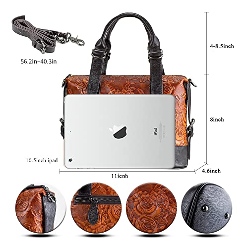 Crossbody Bag for Women Vintage Rose Top Handle Tote Purses Genuine Leather Satchels Handbag (Orange)