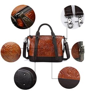 Crossbody Bag for Women Vintage Rose Top Handle Tote Purses Genuine Leather Satchels Handbag (Orange)