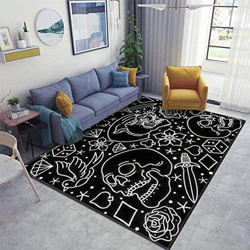 Home Area Runner Rug Pad Traditional Tattoo Thickened Non Slip Mats Doormat Entry Rug Floor Carpet for Living Room Indoor Outdoor Throw Rugs