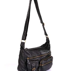 KARLA HANSON Charlotte Pre-Washed Women's Crossbody Hobo Organizer Bag (Black)