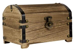 coredp decorative vintage wood treasure chest, 8.3×5.5×5.5 inches with 90 degree hinged lid, old-fashioned design, metal outline and buckle [keepsake box/jewelry box/toy treasure chest]