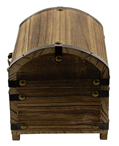 CoreDP Decorative Vintage Wood Treasure Chest, 8.3x5.5x5.5 inches with 90 Degree hinged lid, Old-Fashioned Design, Metal Outline and Buckle [Keepsake Box/Jewelry Box/Toy Treasure Chest]