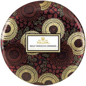 Voluspa Goji Tarocco Orange Candle | 3 Wick Tin | 12 Oz. | 40 Hour Burn Time | Vegan | All Natural Wicks and Coconut Wax for Clean Burning