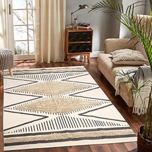 kimode tufted bedroom area rug 4′ x 6′ washable boho farmhouse diamond cotton throw rugs moroccan tribal woven collection indoor rugs for living room entryway dining room