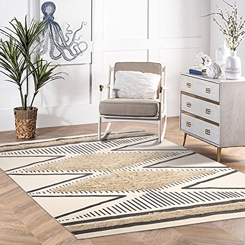 KIMODE Tufted Bedroom Area Rug 4' x 6' Washable Boho Farmhouse Diamond Cotton Throw Rugs Moroccan Tribal Woven Collection Indoor Rugs for Living Room Entryway Dining Room