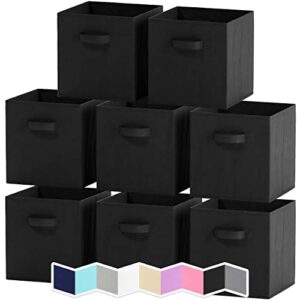 storage cubes – 11 inch cube storage bins (set of 8). fabric cubby organizer baskets with dual handles | foldable closet shelf organization boxes (black)