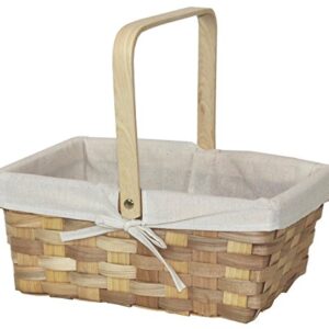 12 Inch Rectangular Woodchip Picnic Basket Lined with White Fabric