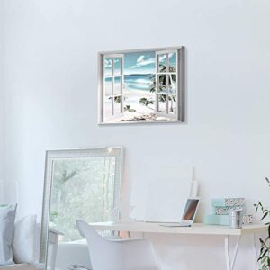 Open Windows Canvas Wall Art: Beach with Coastal Palm Graphic Artwork Print on Wrapped Canvas for Wall Decor(24''x18'')