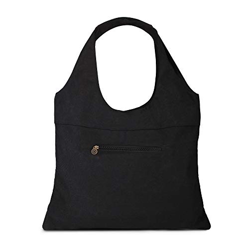 Embroidered Canvas Shoulder Bag Vintage Boho Ethnic Handbag Totes Travel Beach Bag (Black 2)