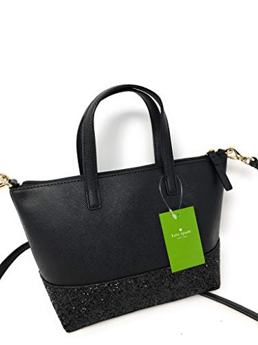 Kate Spade New York Ina Greta Court Glitter Crossbody Bag Top Handle Handbag (Black)