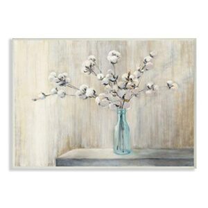 stupell industries beautiful cotton flower grey brown painting wall plaque, 10 x 15, multi-color