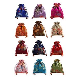 lilith li 12pcs/set silk brocade jewelry pouch double layer drawstring coin purse gift bag