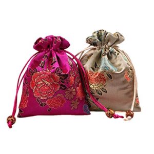 Lilith li 12Pcs/Set Silk Brocade Jewelry Pouch Double Layer Drawstring Coin Purse Gift Bag