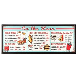open road brands on the menu embossed metal sign – vintage diner menu sign with distressed finish for kitchen or man cave