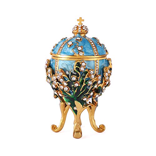 QIFU Faberge Egg Series Hand Painted Jewelry Trinket Box with Rich Enamel and Sparkling Rhinestones Unique Gift Home Decor Easter Day Collectible