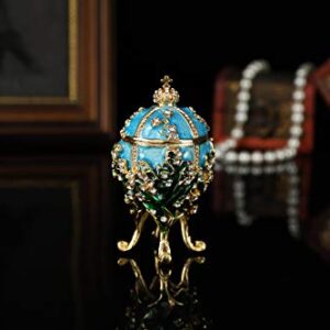 QIFU Faberge Egg Series Hand Painted Jewelry Trinket Box with Rich Enamel and Sparkling Rhinestones Unique Gift Home Decor Easter Day Collectible