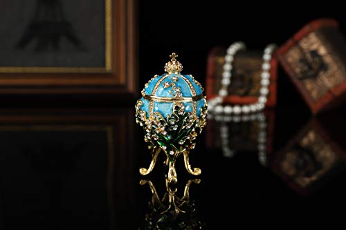 QIFU Faberge Egg Series Hand Painted Jewelry Trinket Box with Rich Enamel and Sparkling Rhinestones Unique Gift Home Decor Easter Day Collectible