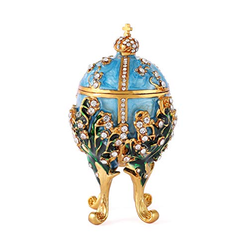 QIFU Faberge Egg Series Hand Painted Jewelry Trinket Box with Rich Enamel and Sparkling Rhinestones Unique Gift Home Decor Easter Day Collectible