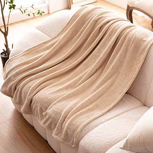 Bertte Fleece Throw Blanket Super Soft Cozy Warm Lightweight Throw for Sofa Couch Luxury Decorative Velvet Pattern Bed Blanket, 50"x60", Light Beige