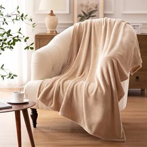 Bertte Fleece Throw Blanket Super Soft Cozy Warm Lightweight Throw for Sofa Couch Luxury Decorative Velvet Pattern Bed Blanket, 50"x60", Light Beige