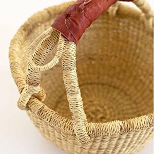 Bolga Baskets International Small Market Basket w/ Leather Wrapped Handle (NATURAL)