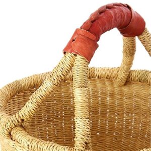 Bolga Baskets International Small Market Basket w/ Leather Wrapped Handle (NATURAL)