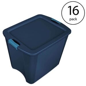 Sterilite 26 Gallon Multipurpose Latching Lid Storage Tote Containers for Home and Office Organization with Carry Handles, True Blue (16 Pack)