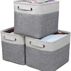 Kntiwiwo Foldable Storage Bin Collapsible Basket Cube Storage Organizer Bins with Dual Carry Handles for Home Closet Nursery Drawers Organizer, Set of 3