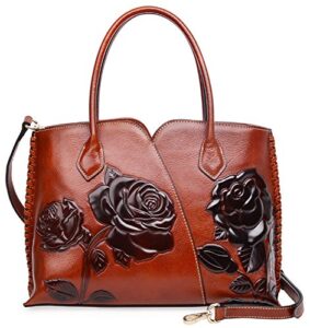 pijushi top handle satchel handbags for women designer floral handbags and purses (6913 brown)