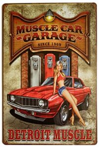 erlood muscle car garage since 1969 detroit muscle retro vintage decor metal tin sign 12 x 8 inches