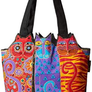 Laurel Burch Medium Tote Zipper Top, 12 by 3-1/2 by 8-1/2-Inch, Tres Gatos, Red/Orange/Blue