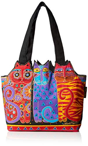 Laurel Burch Medium Tote Zipper Top, 12 by 3-1/2 by 8-1/2-Inch, Tres Gatos, Red/Orange/Blue