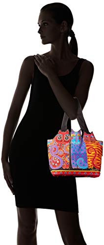 Laurel Burch Medium Tote Zipper Top, 12 by 3-1/2 by 8-1/2-Inch, Tres Gatos, Red/Orange/Blue