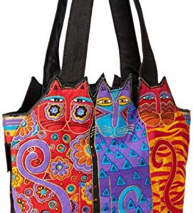 Laurel Burch Medium Tote Zipper Top, 12 by 3-1/2 by 8-1/2-Inch, Tres Gatos, Red/Orange/Blue