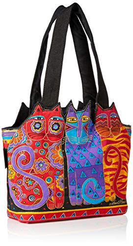 Laurel Burch Medium Tote Zipper Top, 12 by 3-1/2 by 8-1/2-Inch, Tres Gatos, Red/Orange/Blue