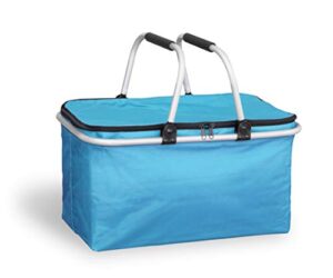 topline insulated foldable collapsible picnic basket with carrying handles – aqua blue