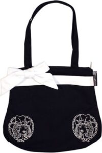 black canvas tote purse with white bow and cowgirl embroidery from sourpuss clothing