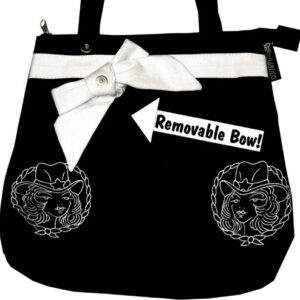 Black Canvas Tote Purse with White Bow and Cowgirl Embroidery from Sourpuss Clothing