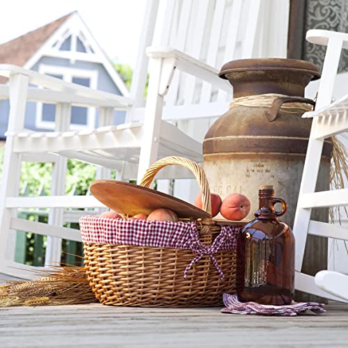 PICNIC TIME - Country Vintage Picnic Basket with Lid - Wicker Picnic Basket for 2, (Red & White Gingham Pattern)