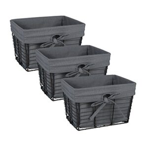 DII Farmhouse Chicken Wire Storage Baskets with Liner, Small, Vintage Grey, 9x7x6", 3 Piece