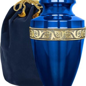 Trupoint Memorials Cremation Urns for Human Ashes - Decorative Urns, Urns for Human Ashes Female & Male, Urns for Ashes Adult Female, Funeral Urns - Blue, Large