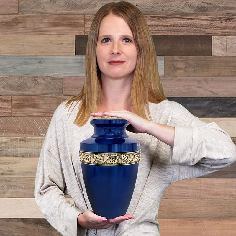 Trupoint Memorials Cremation Urns for Human Ashes - Decorative Urns, Urns for Human Ashes Female & Male, Urns for Ashes Adult Female, Funeral Urns - Blue, Large