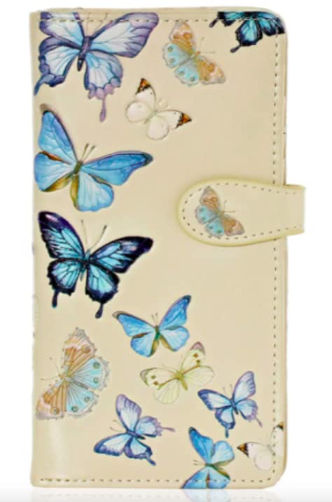 Shag Wear Butterflies Large Wallet for Women 7" Beige