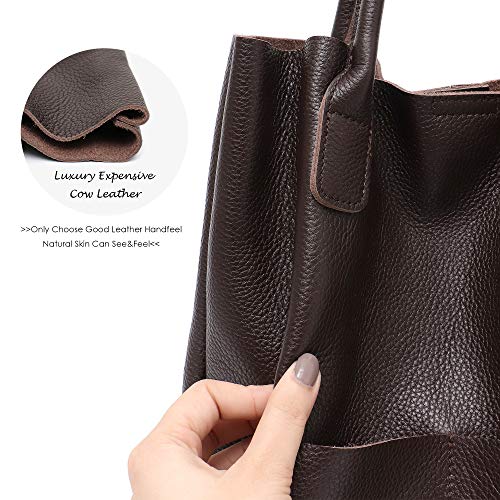 STEPHIECATH Genuine Leather Women's Shoulder Bag Large Casual Soft Real Leather Skin Tote Vintage Snap Basket Carry Bag (COFFEE)
