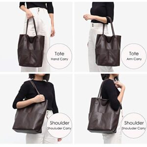 STEPHIECATH Genuine Leather Women's Shoulder Bag Large Casual Soft Real Leather Skin Tote Vintage Snap Basket Carry Bag (COFFEE)