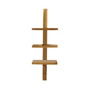 design ideas takara column shelf, natural teak decorative wall mounted shelving unit with 3 shelves, 24″ tall