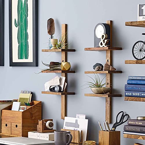 Design Ideas Takara Column Shelf, Natural Teak Decorative Wall Mounted Shelving Unit with 3 Shelves, 24" Tall